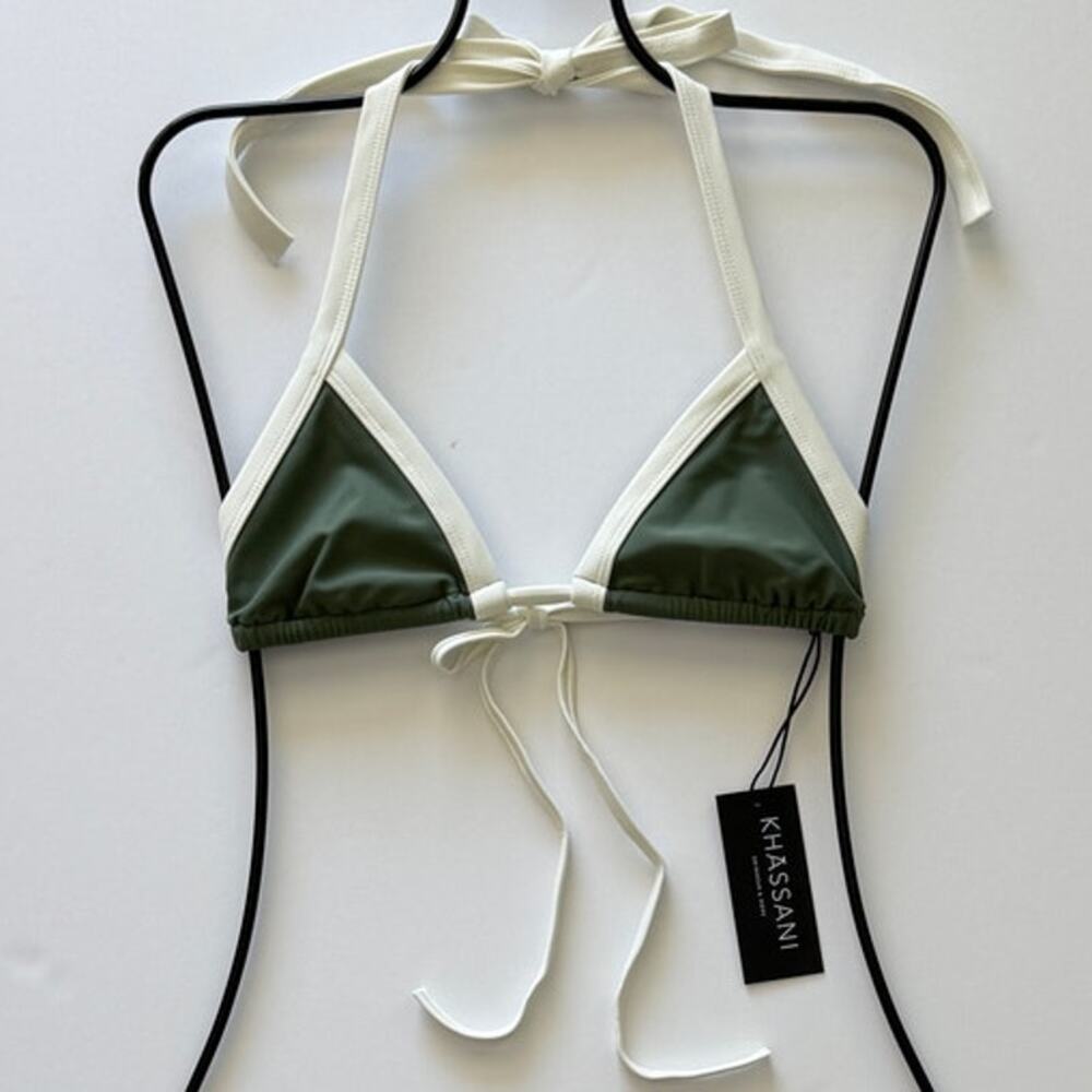 Khassani Swim Tiny Triangle Bikini Top - Khaki / Papyrus  - L - NWT